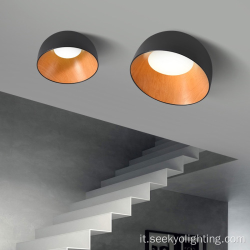 Lampada a soffitto a LED moderna di superficie rotonda in legno